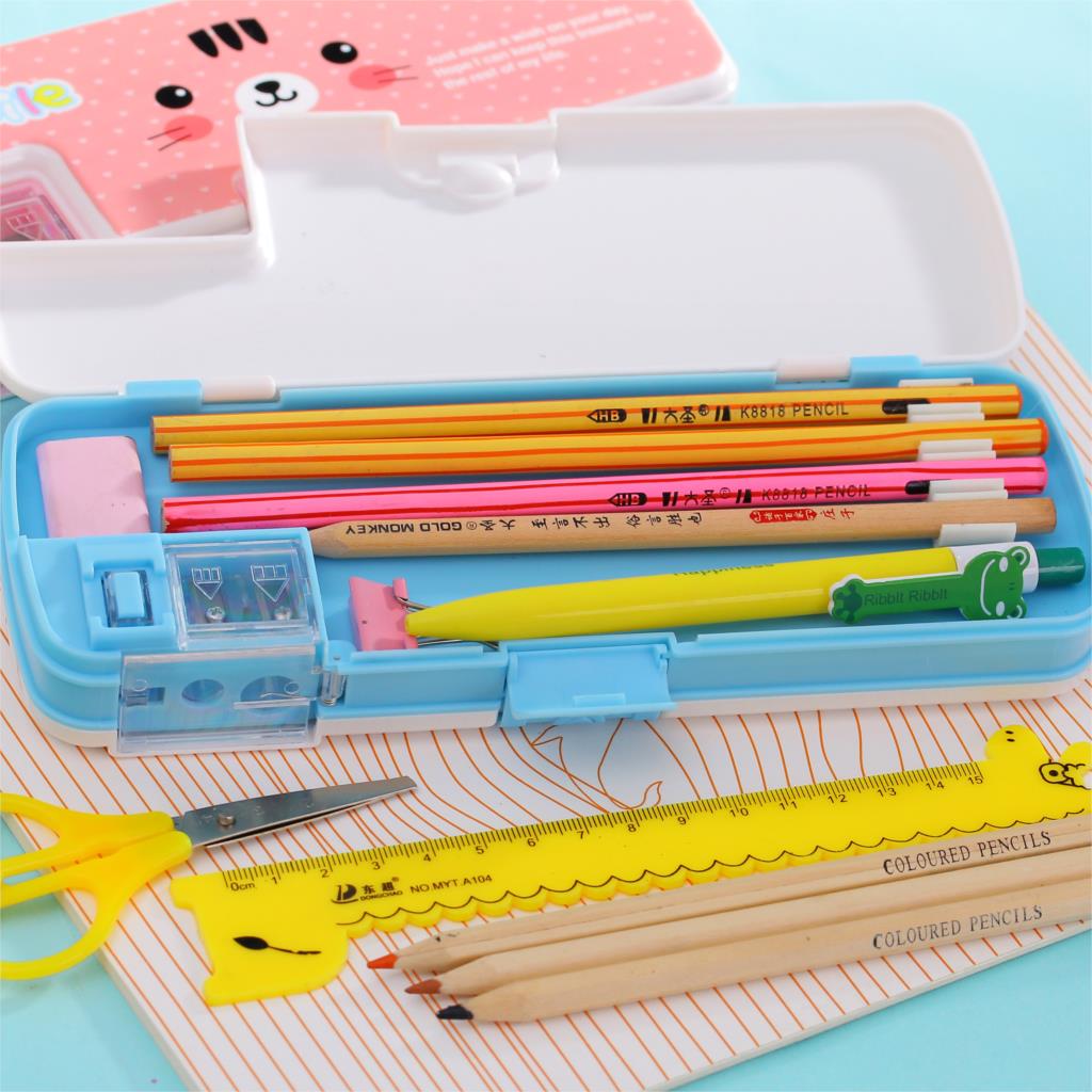 Cute creative stationery boxPencil sharpener Student Double layer multi-functional pencil case kawaii School Child Gifts